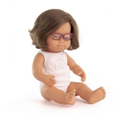 Παιδική Κούκλα Με Εσώρούχα 38cm European Girl Down Syndrome With Glasses Miniland