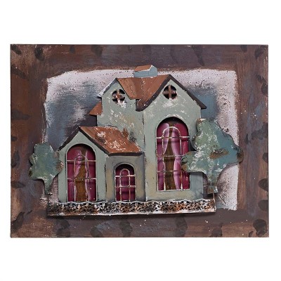 Πίνακας Μεταλλικός Σπίτια 56x5x42 Inart